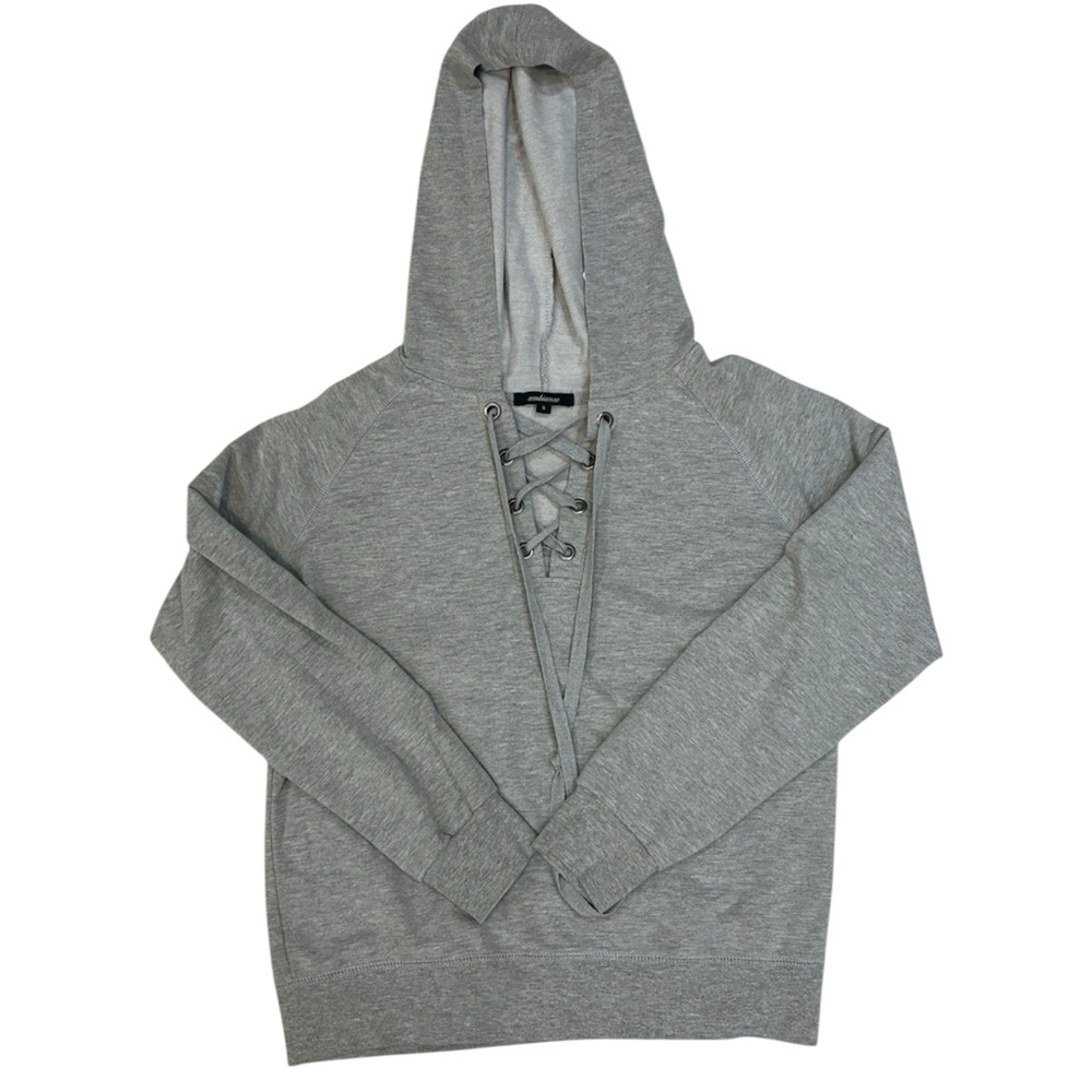 Women’s Heather Gray Lace-Up Hooded‎ Sweater Comfy Athleisure Jacket Small